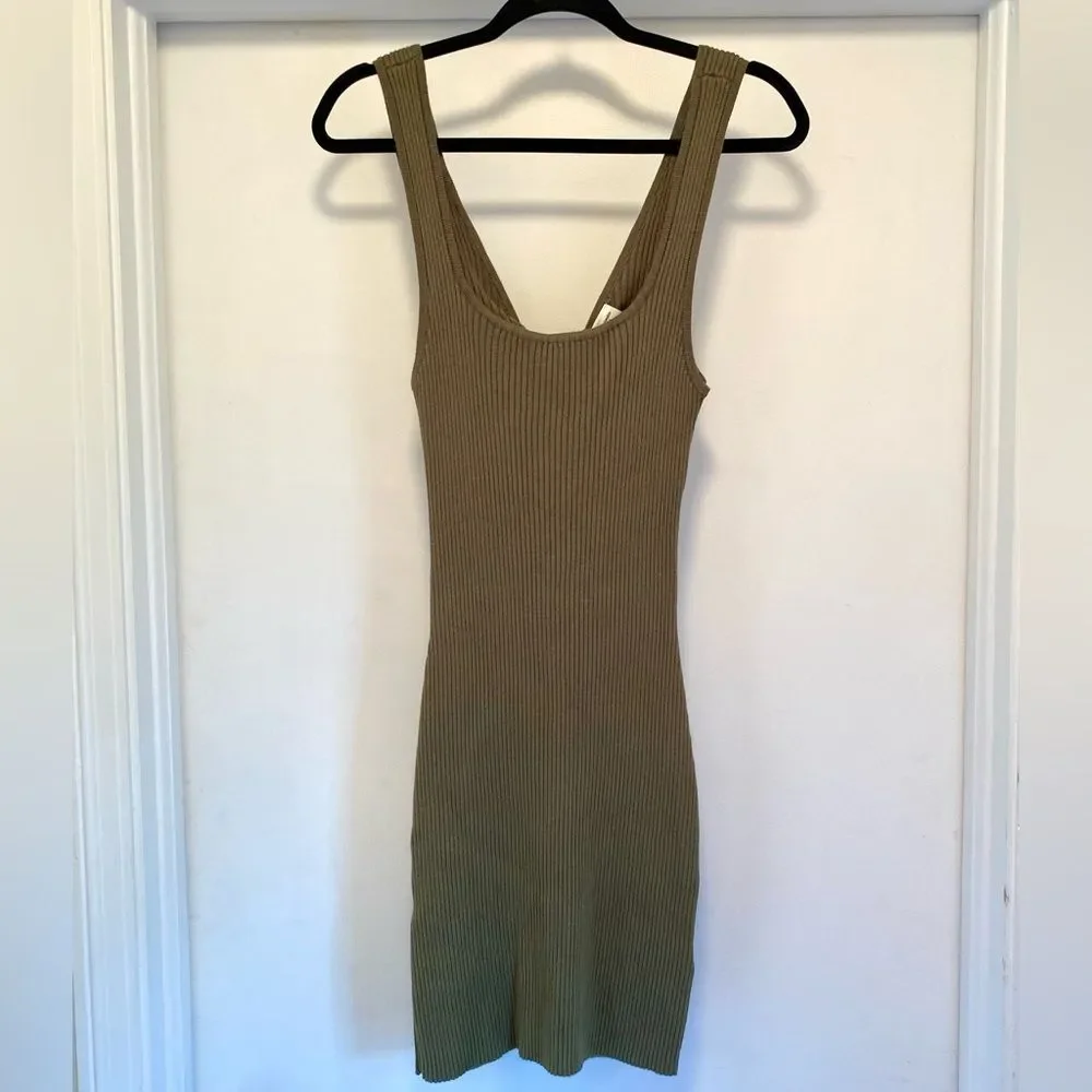 Abercrombie & Fitch Ribbed Bodycon reversible tank Dress Size Medium Olive Green
